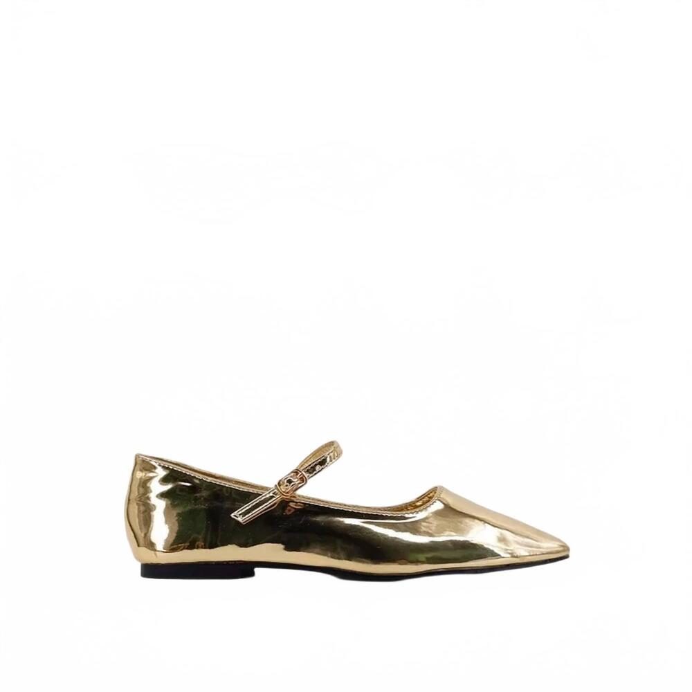 NEW SHU SHOP women's square toe ballet flats in gold